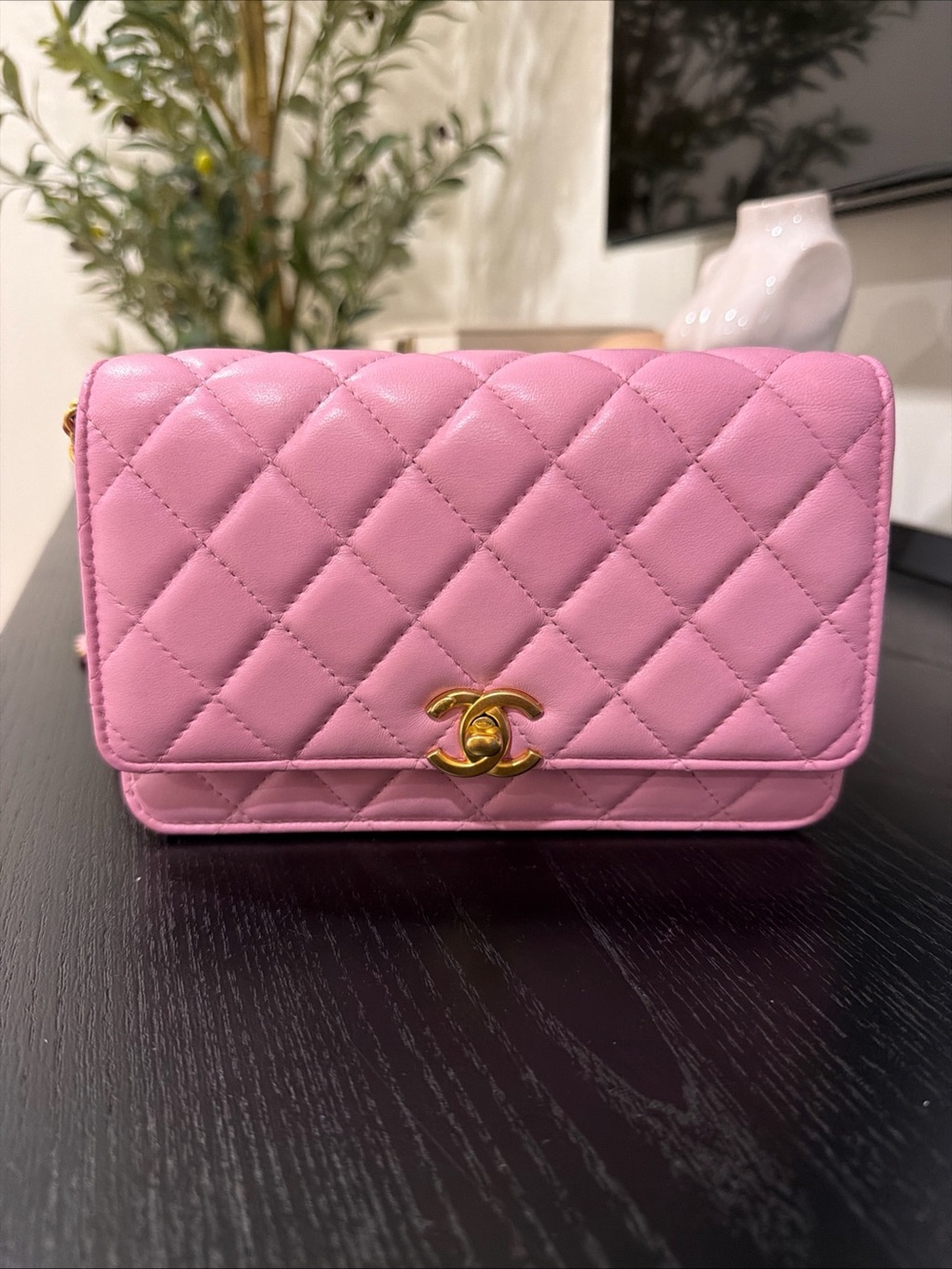 CHANEL Pink Quilted Mini Wallet on Chain with Gold CC - Picture 1 of 13